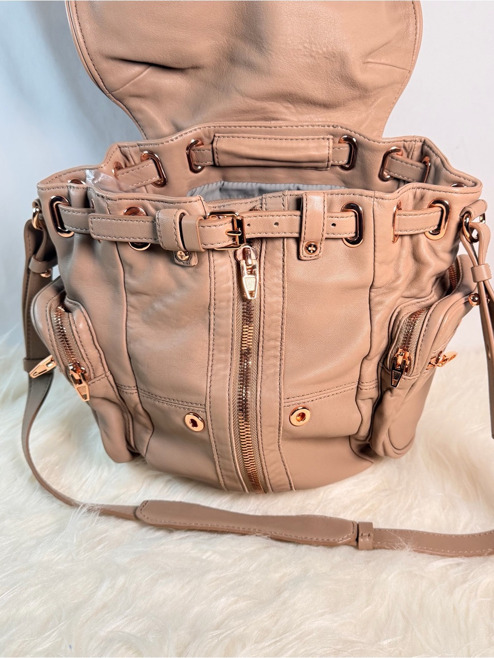 Alexander Wang Marti Convertible Backpack Beige Rose Gold